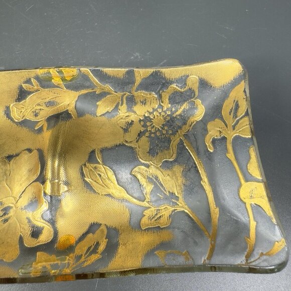 Vintage 3 Part Divided Dish Plate Platter With Heavy Gold Painting Flower Decor - Picture 3 of 12